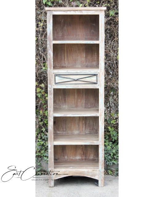 Whitewashed Timber Country Display Shelf Cabinet