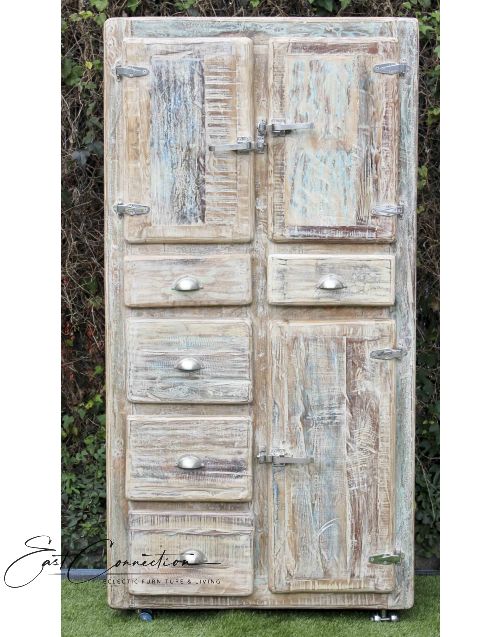 Whitewashed Timber Retro Industrial Cupboard