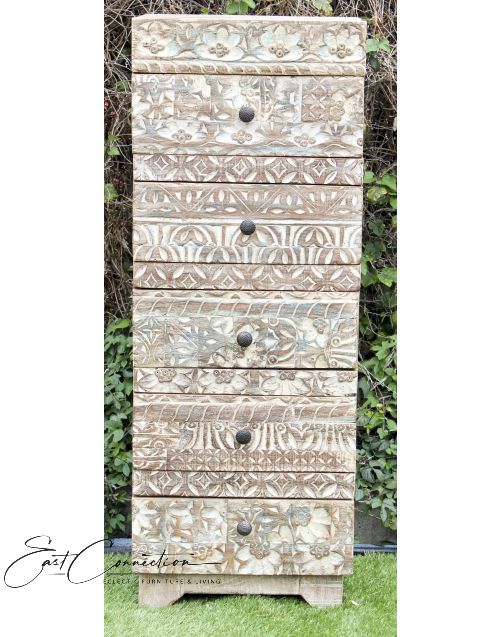Hand carved Front Shabby Chic Timber Tallboy
