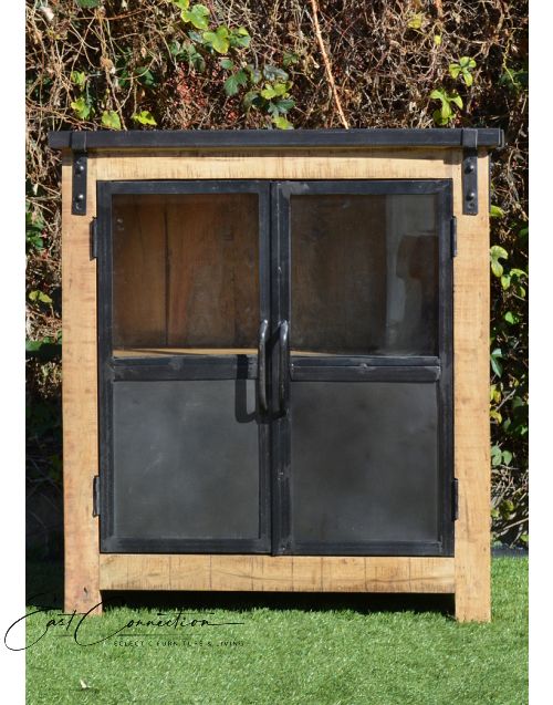 Vintage Industrial Metal Glass Door Timber Cabinet