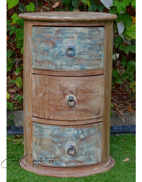 Whitewashed Shabby Chic Drawers Round Bedside Table