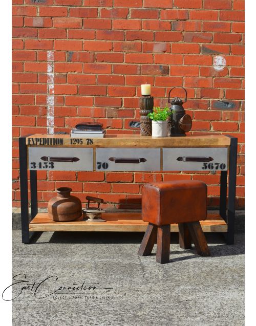Vintage Timber & Metal Industrial Console Table