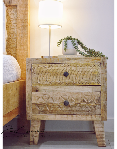 Scandinavian Timber Two drawer Vintage Bedside Cabinet