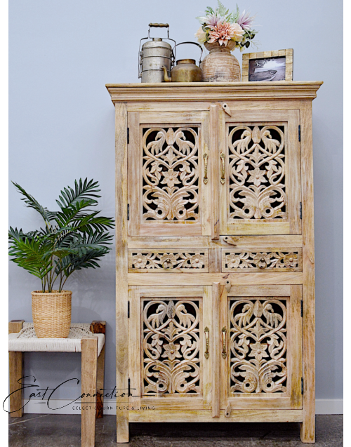 French Provincial Hand Carved Floral Storage Cabinet