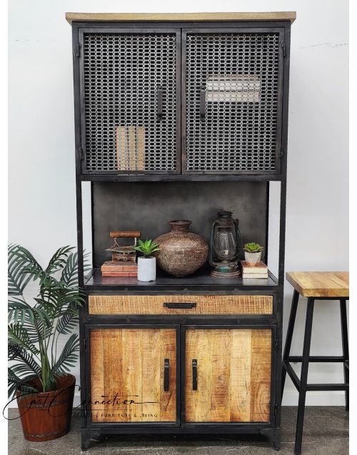 Industrial Metal and Timber Buffet & Hutch Display Cabinet