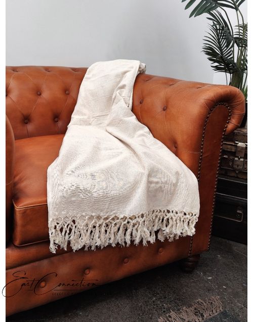 Handmade Natural 100% Cotton Off White Throw / Bedcover
