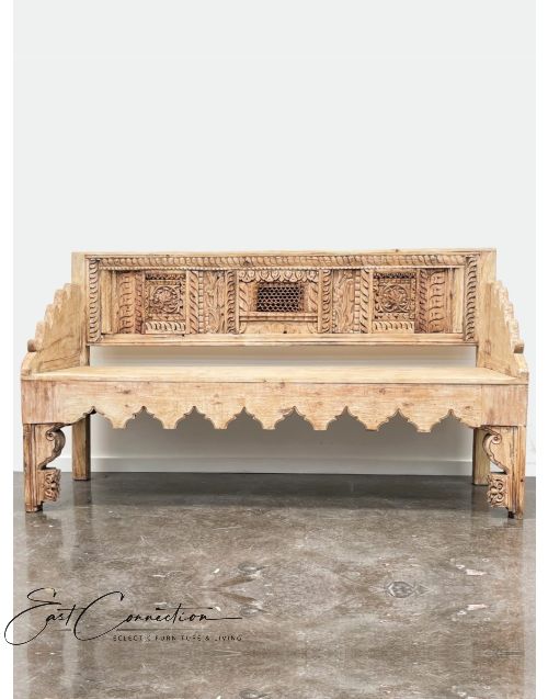 Reclaimed antique Timber Hand Carved Bench Seat