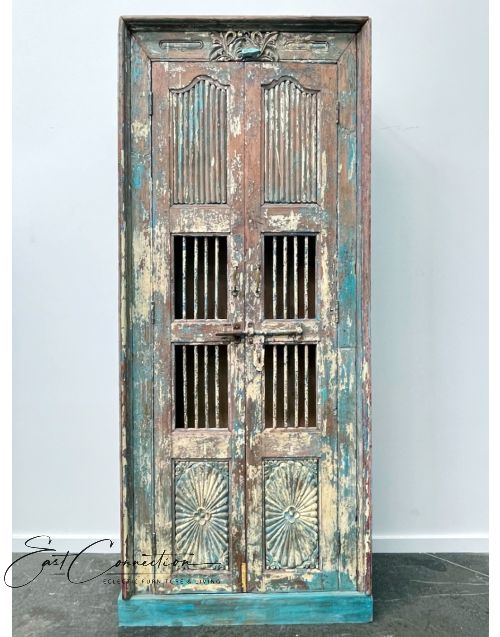 Handmade Reclaimed Timber & Iron Antique Painted Display Cabinet