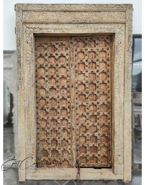 Whitewashed Antique Timber Doorway Metal Studded Balinese Doors 