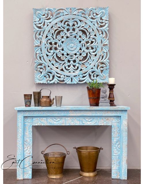 Blue Handcarved Floral Shabby Chic Console Table