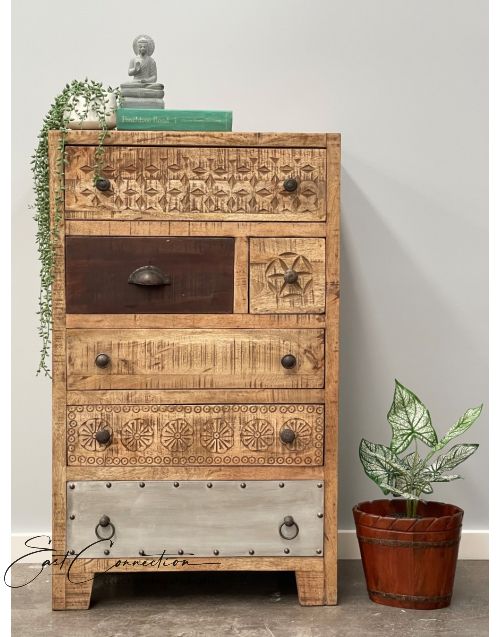 Vintage Scandinavian Timber Multi-Drawer Tallboy Dresser