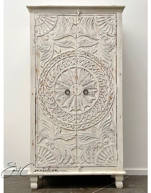 Shabby Chic White Mandala Carving Door Timber Wardrobe