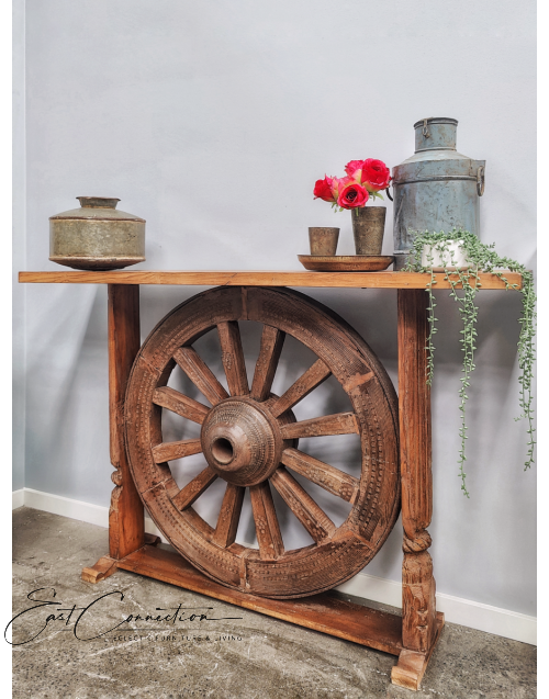 Reclaimed Timber Wagon Wheel Console Hall Table