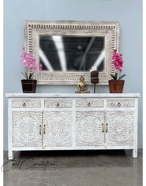 White French Provincial Floral Mandala Sideboard with drawers