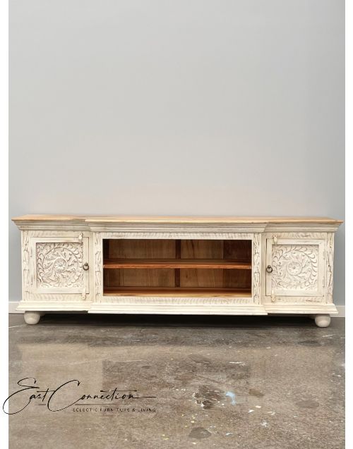 White French Provincial Natural Timber Top Entertainment TV Unit