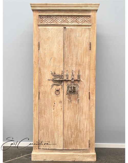 Large Indian Antique Timber Door Decorative Ironwork Lock Wardrobe Cabinet