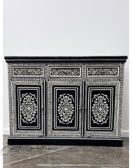 Black Hand Painted Bone Inlay Style Buffet Sideboard