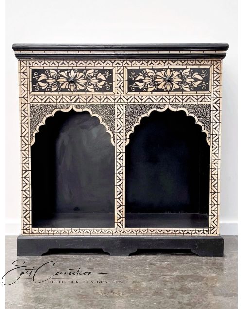 Black Bone Inlay Hand Painted Sideboard Arched Display Cabinet
