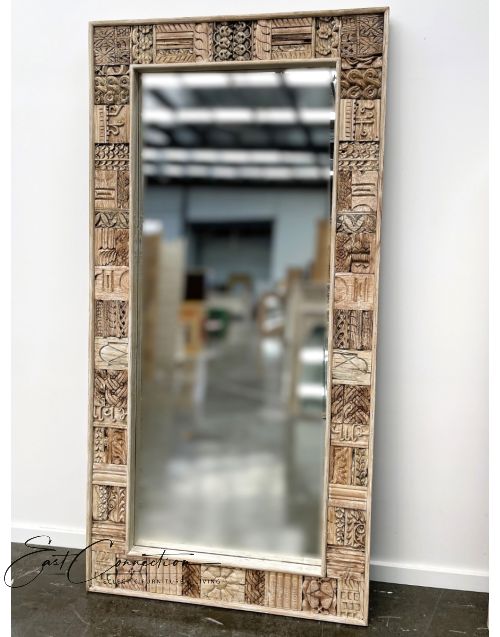 Hand Carved Timber Block Pattern Full Length Wall Mirror