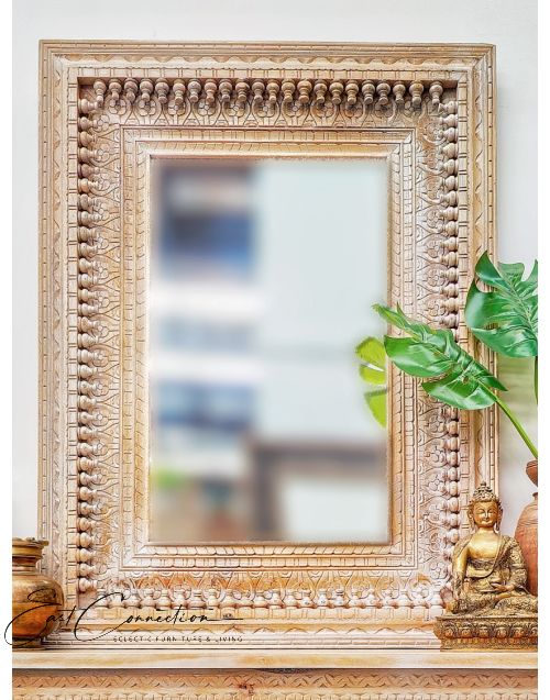 Indian  Shabby Chic Hand Carved Detail Solid Timber Wall Mirror