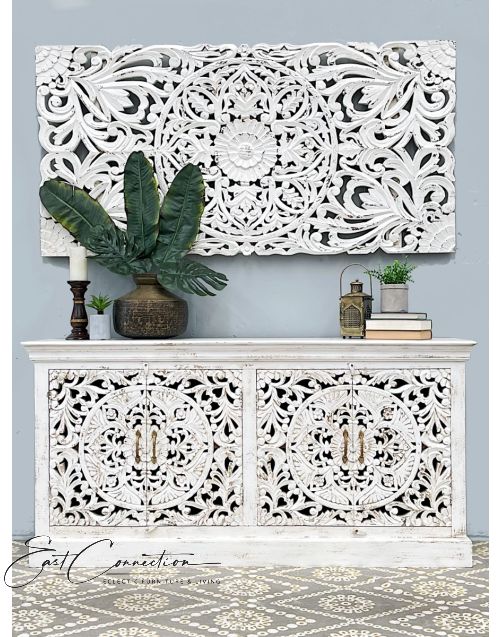 White French Provincial Floral Mandala Carved Sideboard