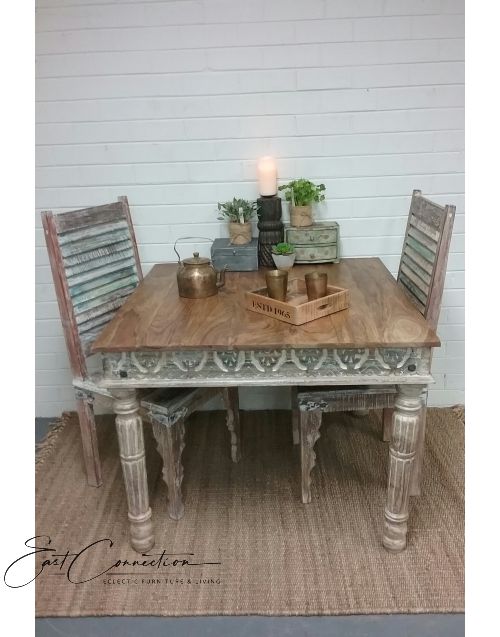 Teak Top Shabby Chic Dining Table (4 Seat)