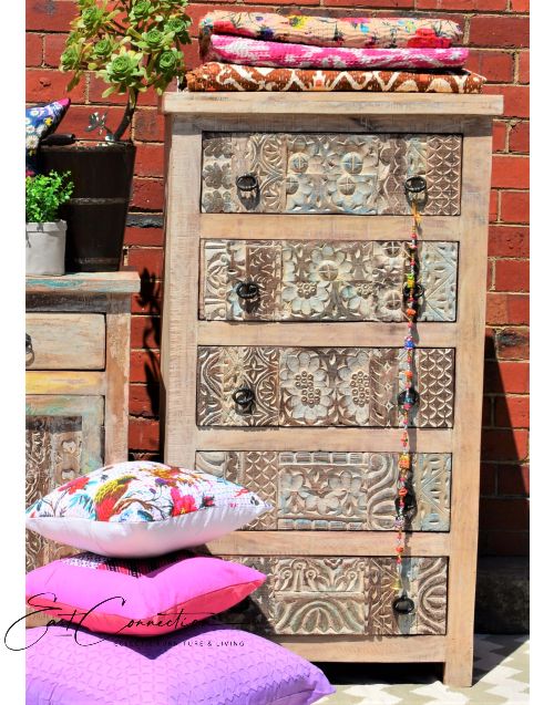 Tall Hand Carved Shabby Chic Tallboy Dresser Drawers