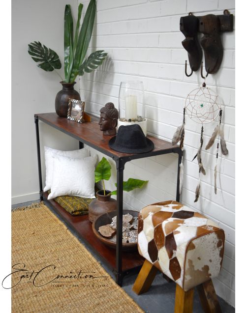 Vintage Industrial Metal & Timber Console Hall Table
