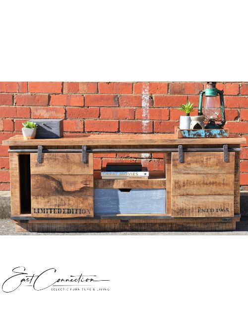 Vintage Industrial Sliding Door Entertainment Unit