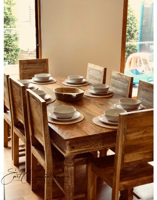 Hand Carved Shabby Chic Dining Table - 8 seat
