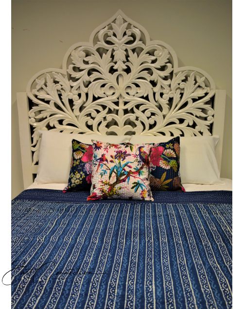 Antique White Timber Hand Carved Bedhead Wall Art