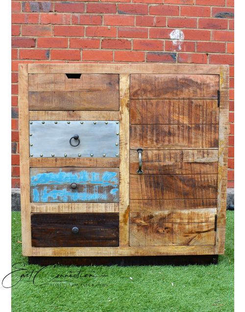 Vintage Industrial Plantation Timber Sideboard Cabinet