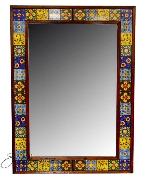 Indian Vintage Moroccan Ceramic Tile Large Mirror
