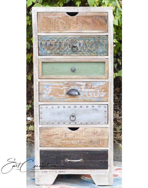 Whitewashed Vintage Industrial Drawer Unit