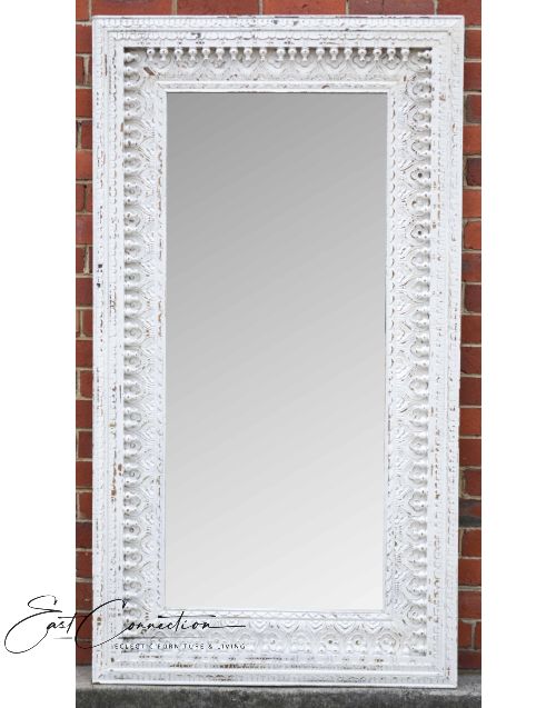Indian White Hand Carved Shabby Chic Full Length Mirror