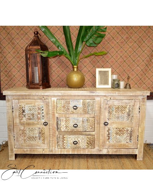 Hand Carved Shabby Chic Sideboard Buffet