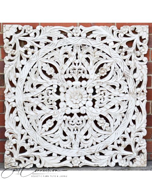 Hand Carved Antique Timber Panel Floral Wall Art