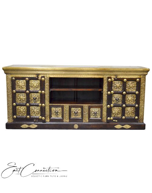 Embossed Brass Indian Timber Entertainment Unit