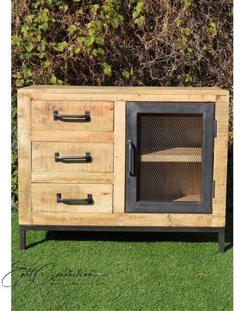 Vintage Industrial Metal Mesh Door Sideboard Cabinet