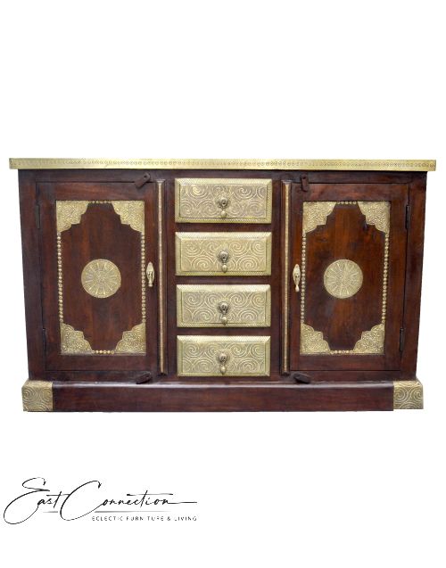Indian Timber & Brass Fitted Sideboard