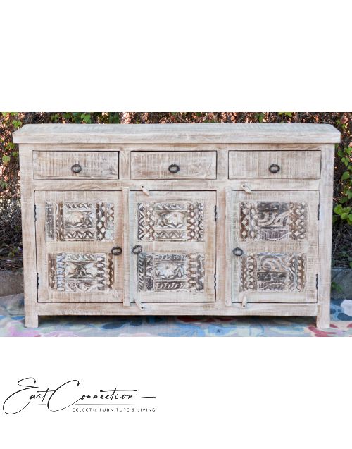 Hand Carved Shabby Chic Sideboard Cabinet