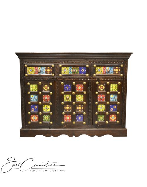 Moroccan Tile and Brass Sideboard