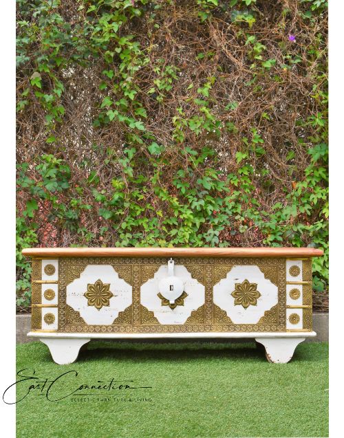 Distressed White Timber Embossed Brass fitted chest