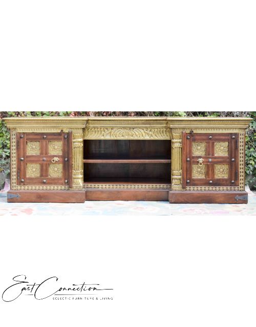 Large Indian Brass & Timber Entertainment TV Unit