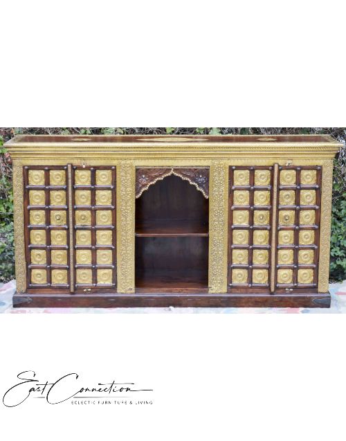 Indian Timber & Embossed Brass Arch Sideboard