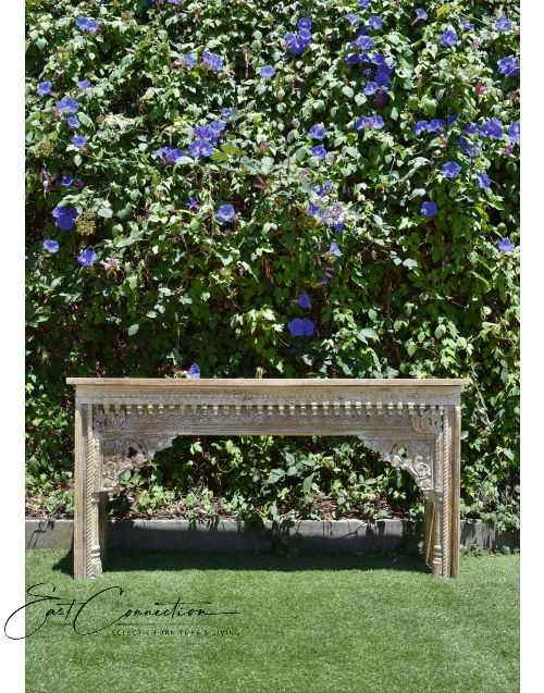 Distressed White Indian Hand Carved Ethnic Timber Console Table