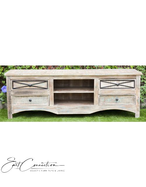 Rustic Shabby Chic Iron Detail Entertainment TV Unit