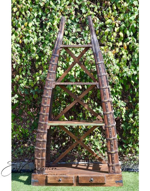 Antique Indian Bullock cart Reclaimed Timber Display Bookshelf