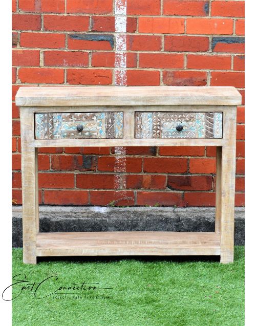 Hand Carved Shabby chic 2 drawer console hall table