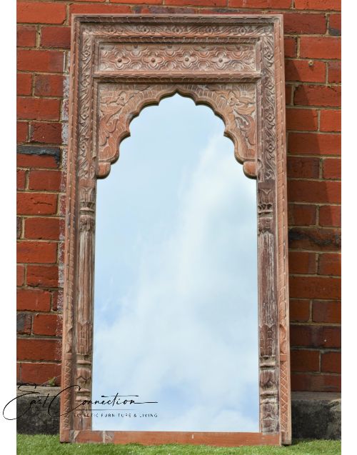 Vintage Indian Mehrab Whitewashed Antique  Mirror